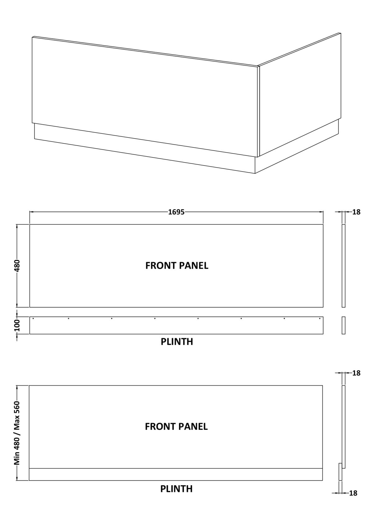 1700mm Bath Front Panel & Plinth - Image 2