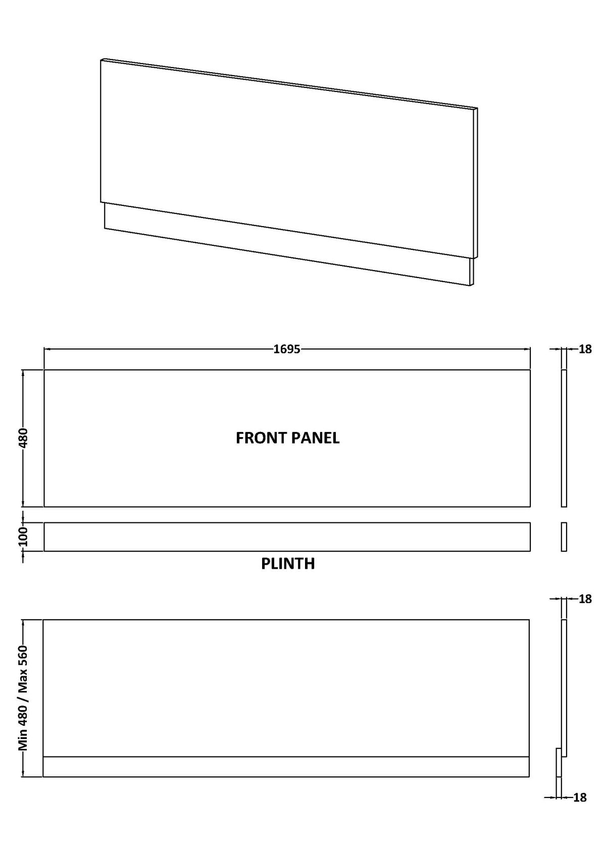 Straight Front Panel & Plinth (1700mm) - Image 2