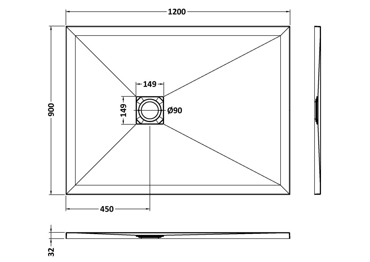 Rectangular Shower Tray 1200 x 900mm - Image 2