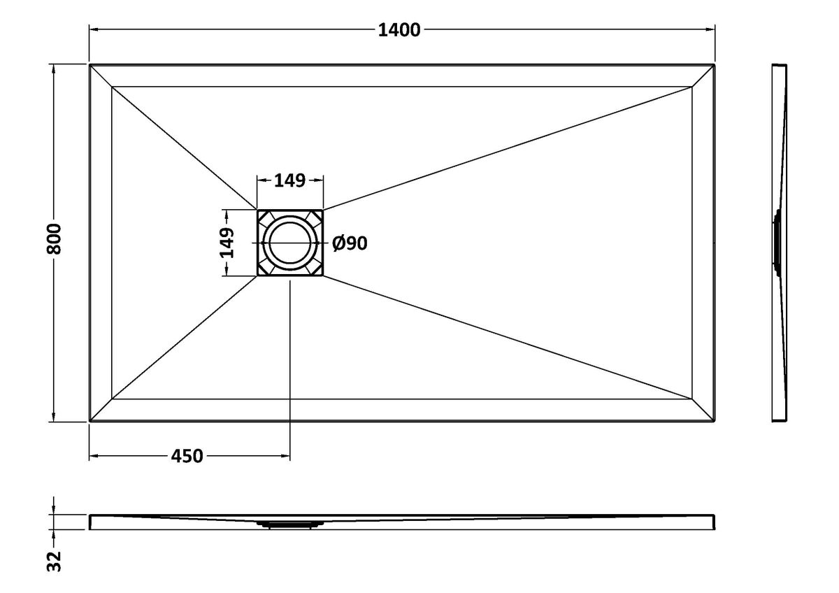 Rectangular Shower Tray 1400 x 800mm - Image 2
