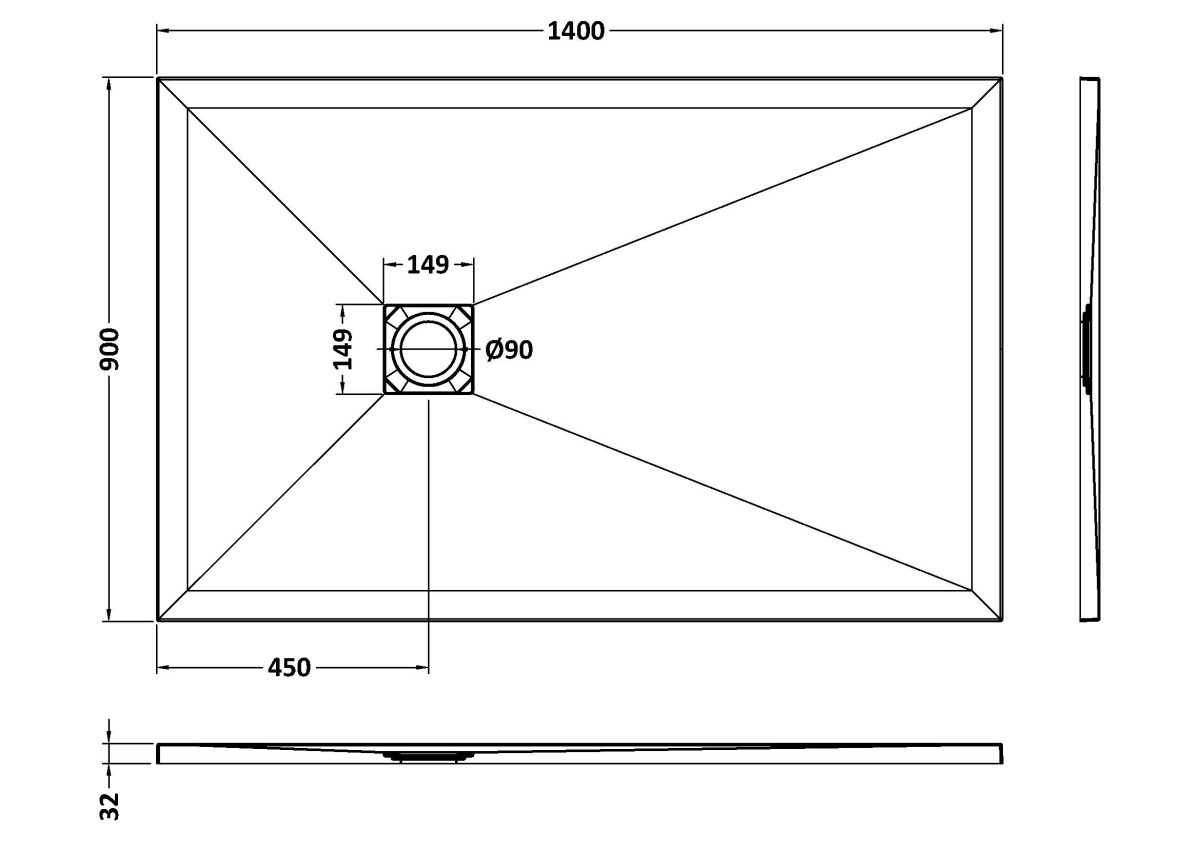 Rectangular Shower Tray 1400 x 900mm - Image 2