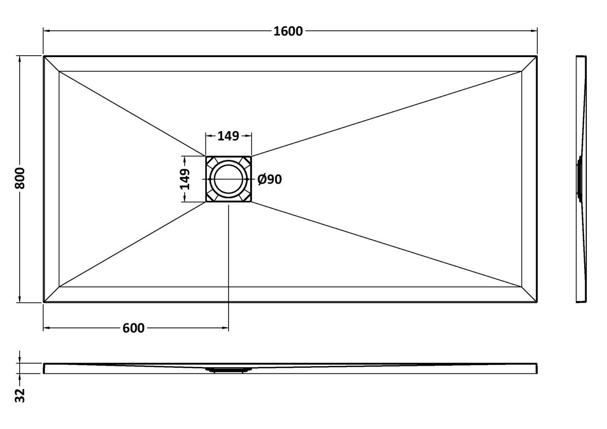 Rectangular Shower Tray 1600 x 800mm - Image 2