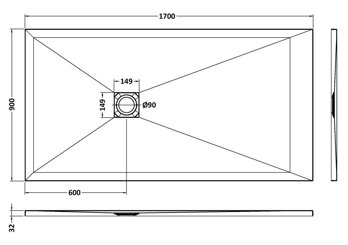 Rectangular Shower Tray 1700 x 900mm - Image 2