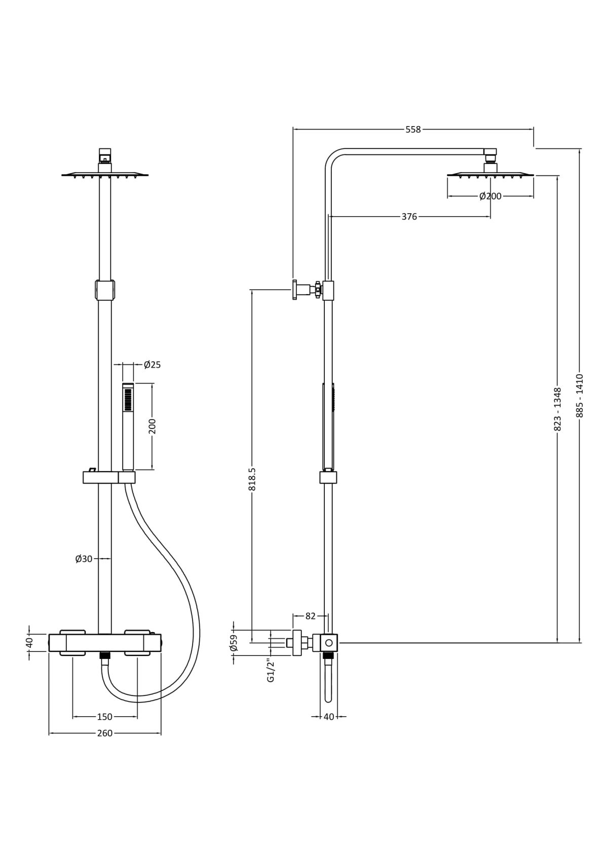 Square Brass Thermostatic Bar Valve & Shower Kit - Image 2