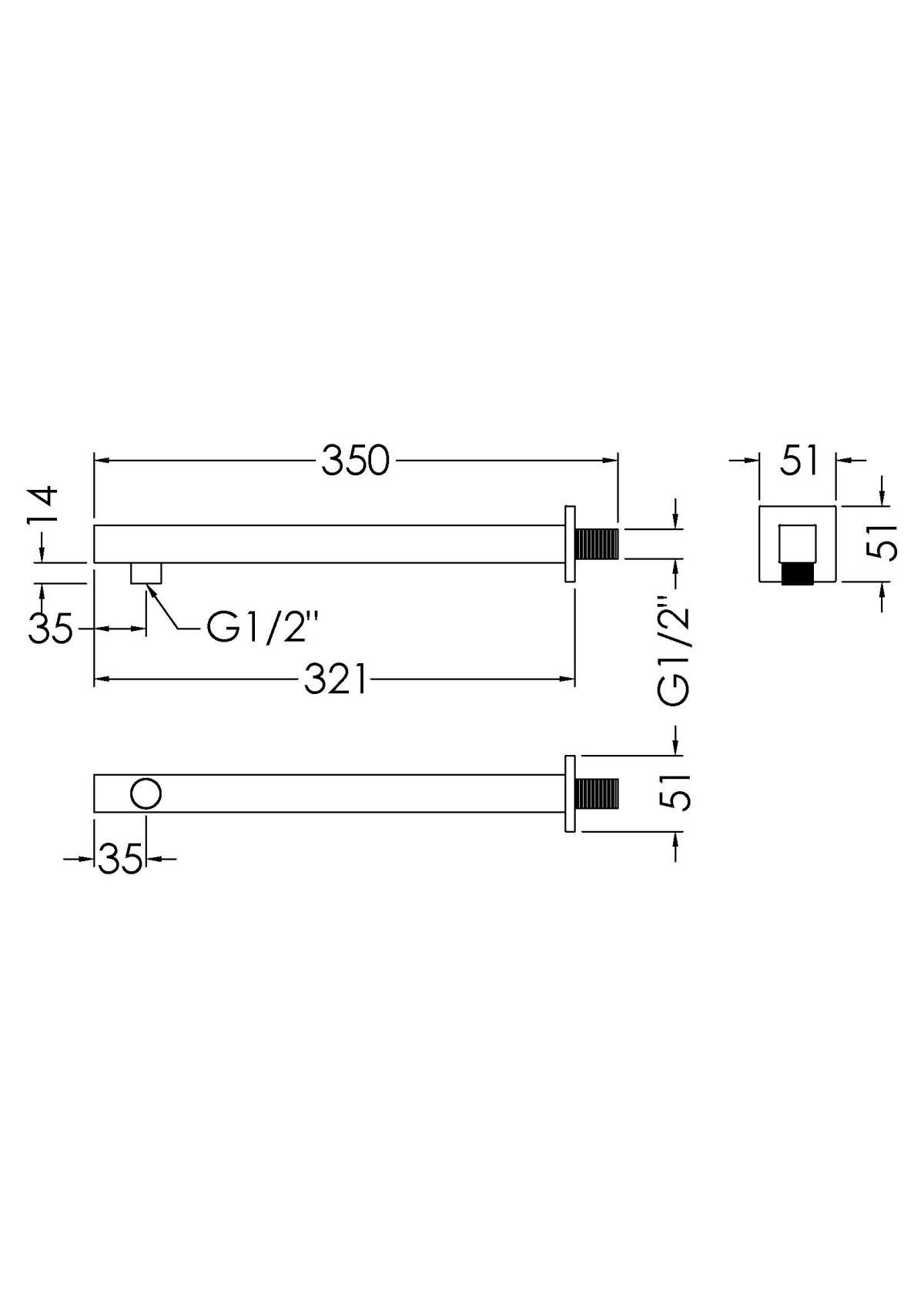 Square Wall Mounted Shower Arm - Image 2