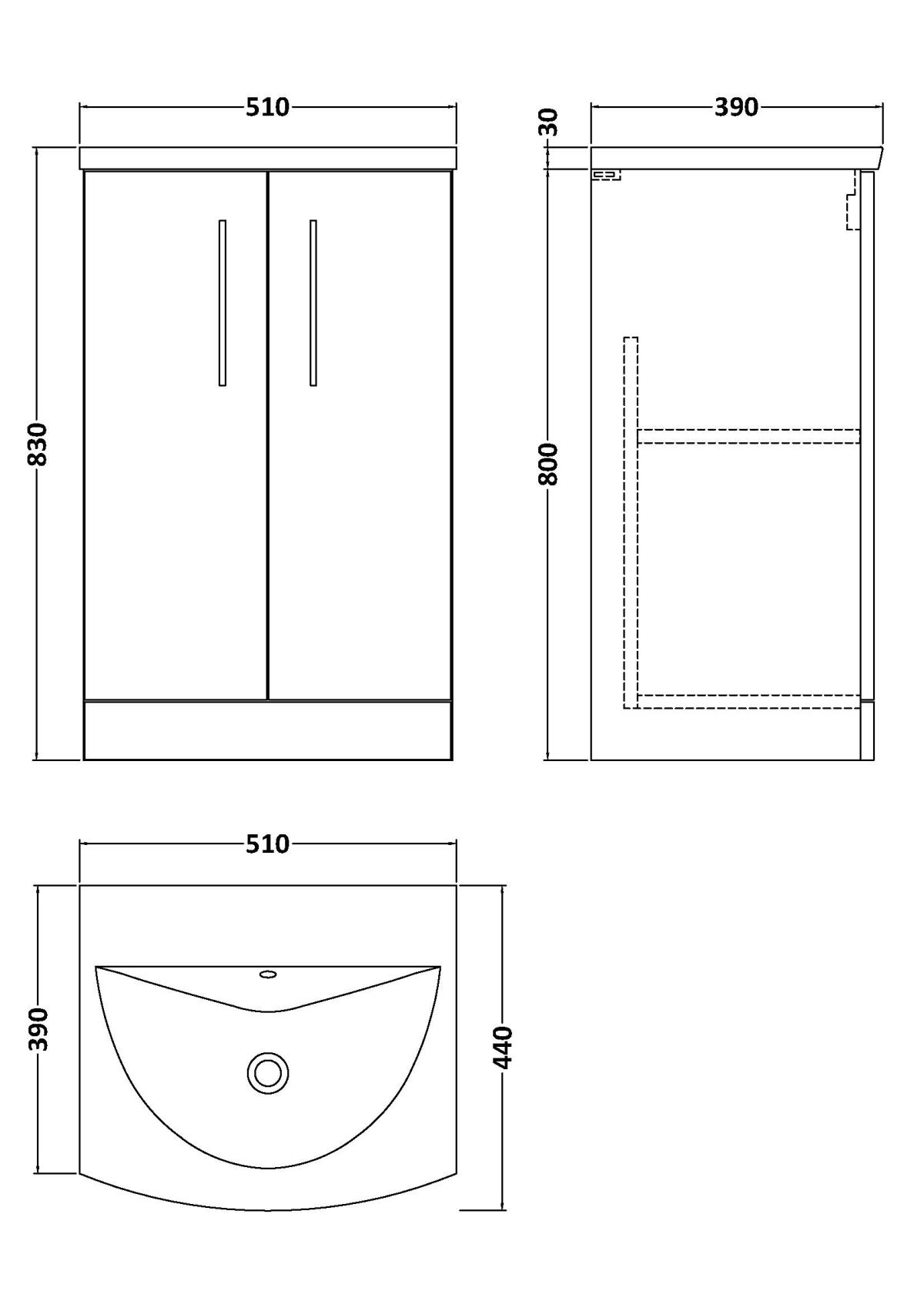 500mm Floor Standing 2 Door Vanity & Basin 4 - Image 2