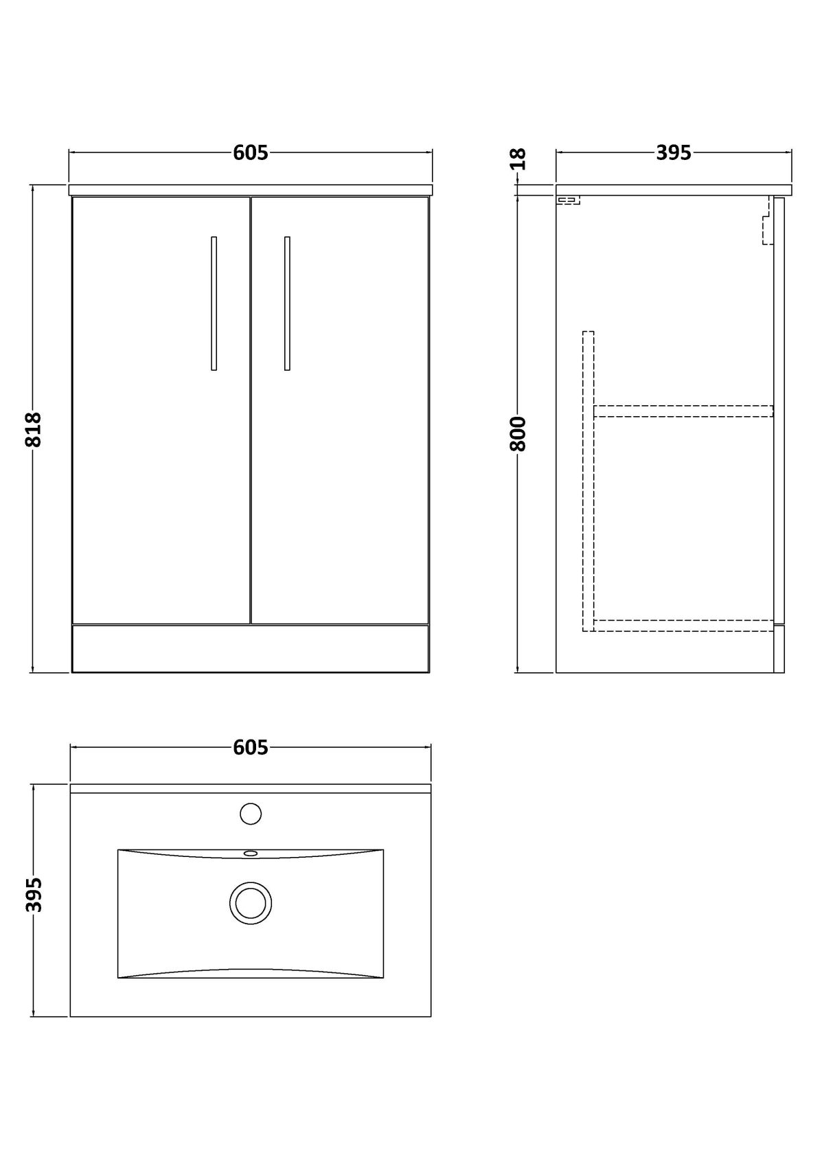 600mm Floor Standing 2 Door Vanity & Basin 2 - Image 3