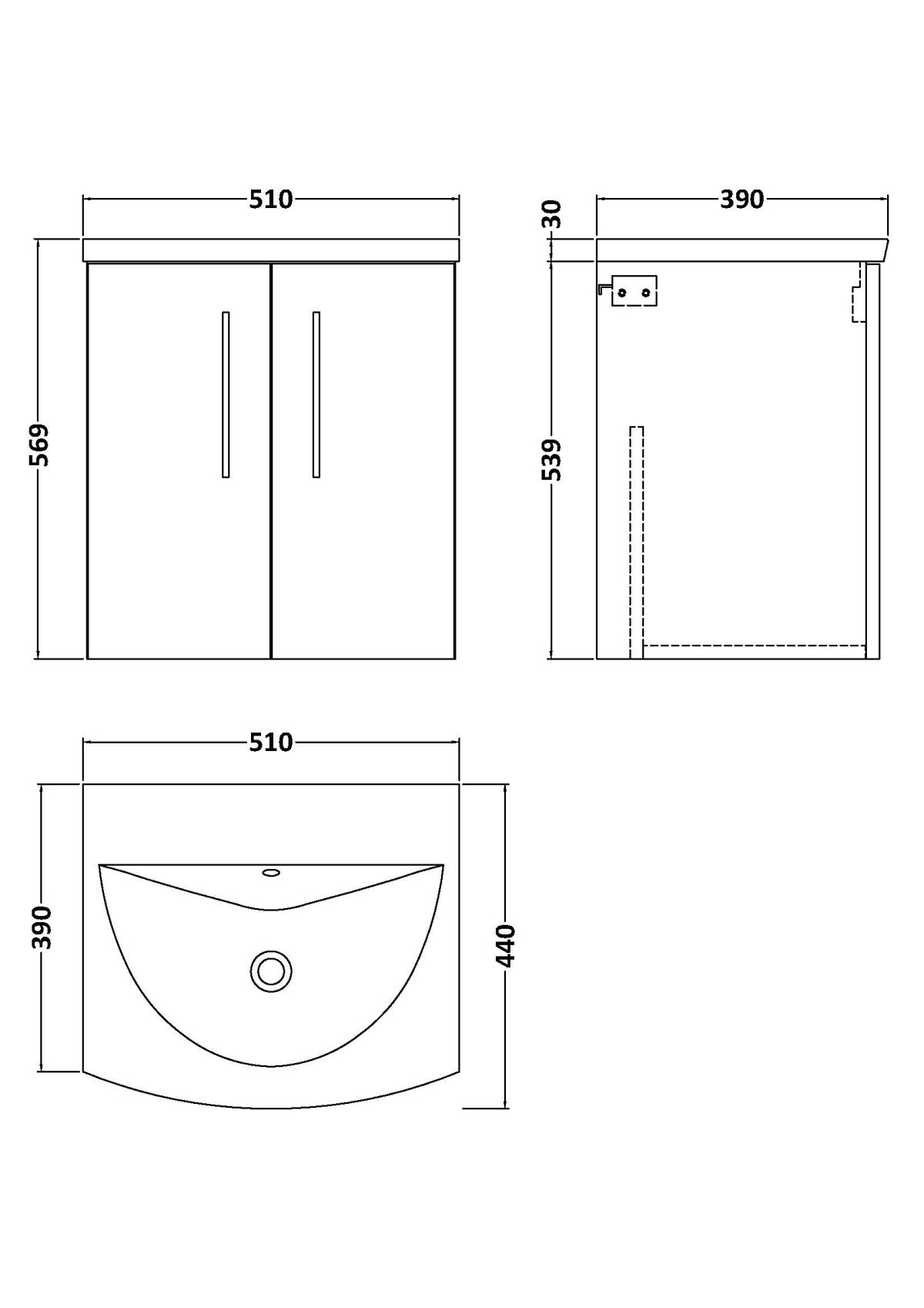 500mm Wall Hung 2 Door Vanity & Basin 4 - Image 2