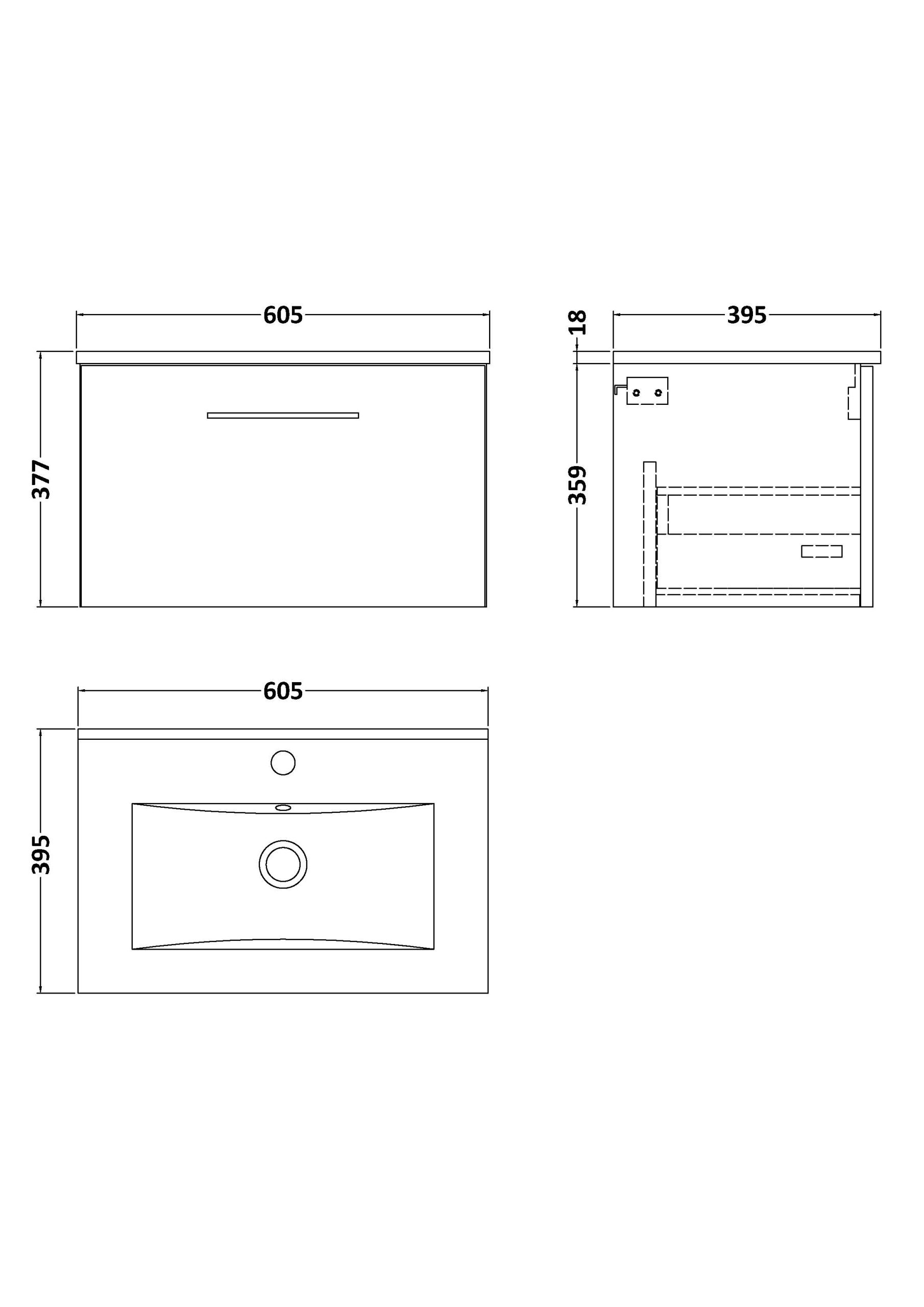 arn122b_furniture_v1_ld.jpg 600mm Wall Hung 1 Drawer Vanity & Basin 2 - Image 2