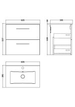 600mm Wall Hung 2 Drawer Vanity & Basin 2 - Image 2