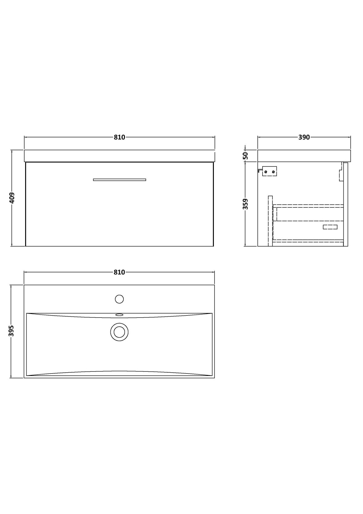 800mm Wall Hung 1 Drawer Vanity & Basin 3 - Image 2