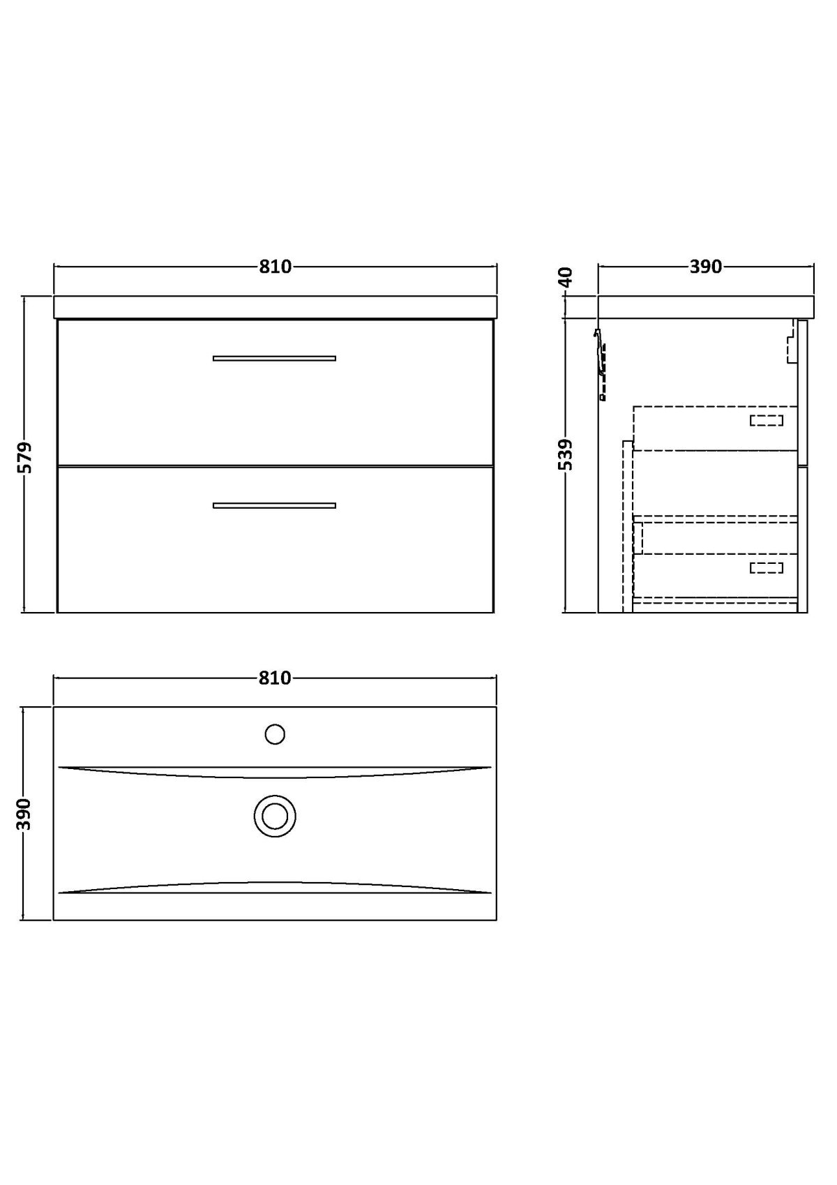 800mm Wall Hung 2 Drawer Vanity & Basin 1 - Image 2