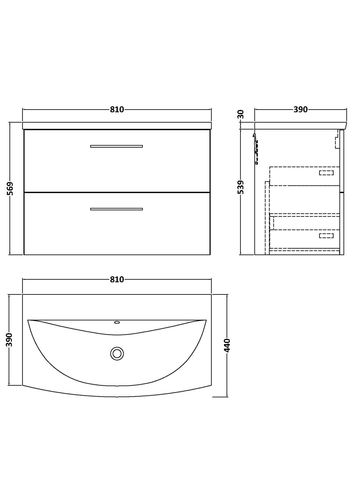 800mm Wall Hung 2 Drawer Vanity & Basin 4 - Image 2