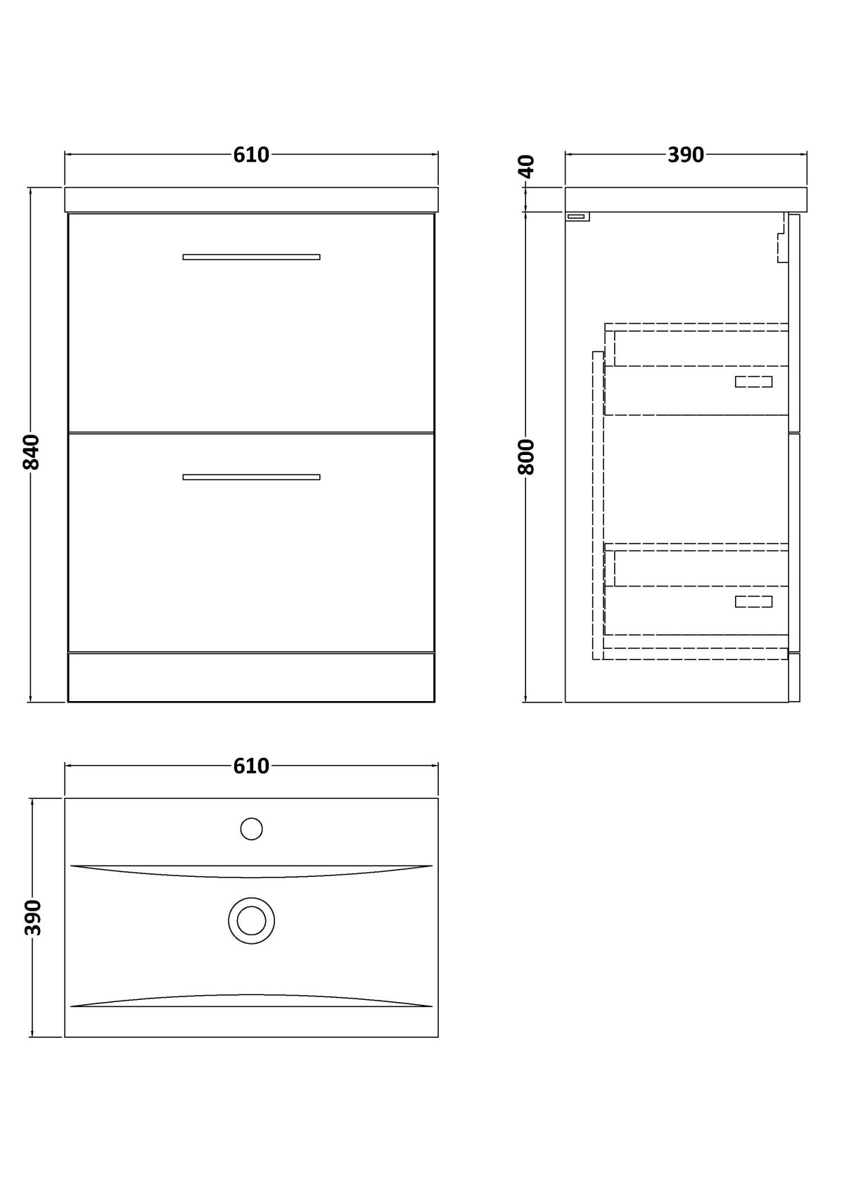 600mm Floor Standing 2 Drawer Vanity & Basin 1 - Image 2