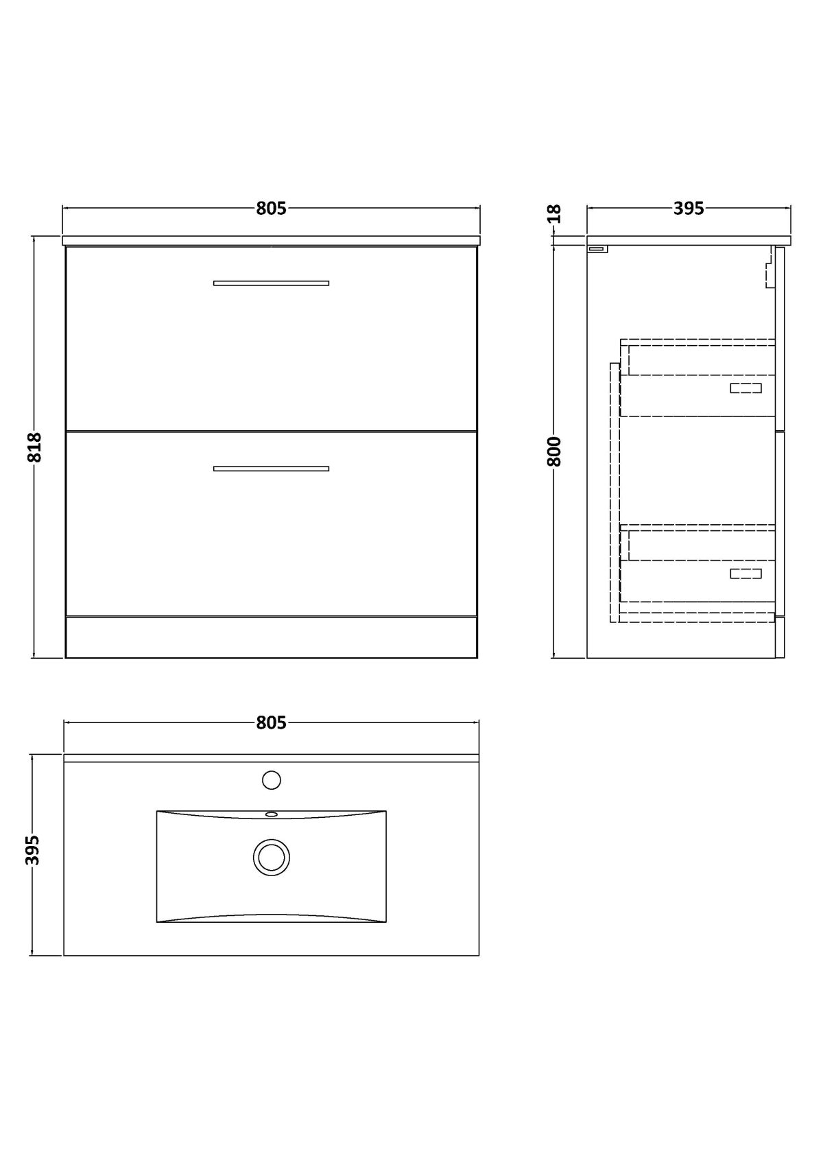 800mm Floor Standing 2 Drawer Vanity & Basin 2 - Image 2