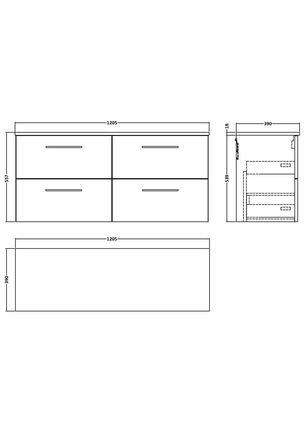 1200mm Wall Hung 4 Drawer Vanity & Worktop - Image 2