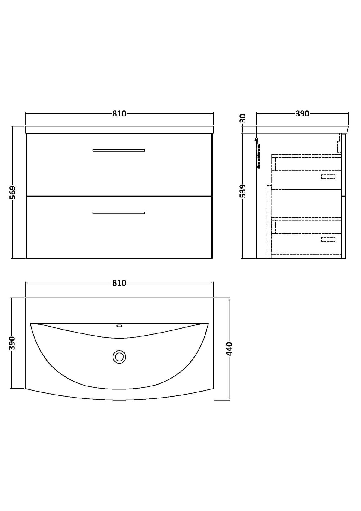 800mm Wall Hung 2 Drawer Vanity & Basin 4 - Image 2