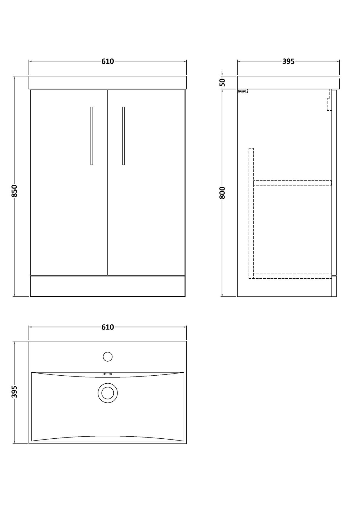 600mm Floor Standing 2 Door Vanity & Basin 3 - Image 2