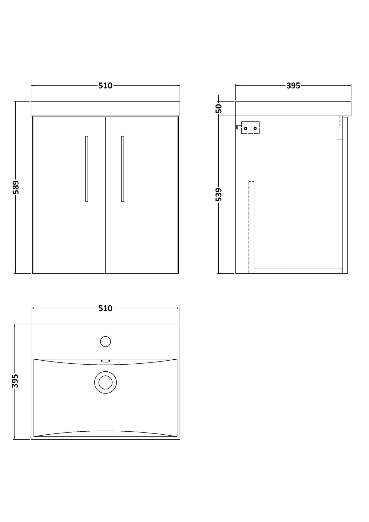 500mm Wall Hung 2 Door Vanity & Basin 3 - Image 2