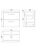 600mm Wall Hung 2 Drawer Vanity & Basin 1 - Image 2