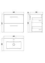 600mm Wall Hung 2 Drawer Vanity & Basin 2 - Image 2