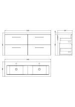 1200mm Wall Hung 4 Drawer Vanity & Double Basin - Image 3