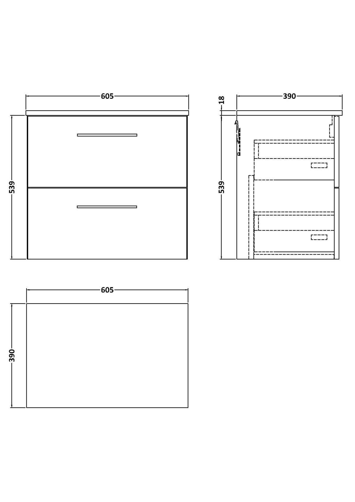 600mm Wall Hung 2 Drawer Vanity & Worktop - Image 2