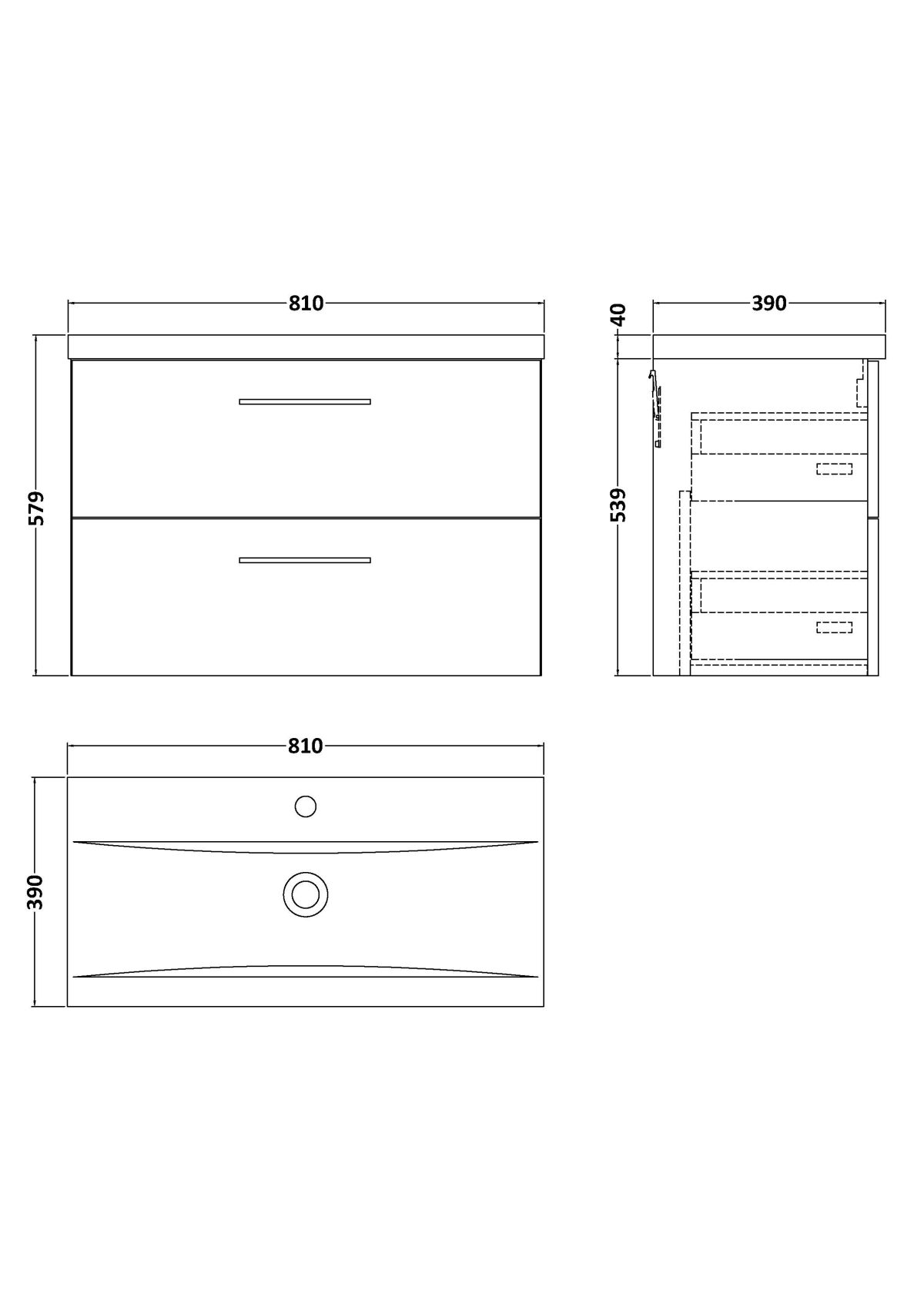 800mm Wall Hung 2 Drawer Vanity & Basin 1 - Image 2