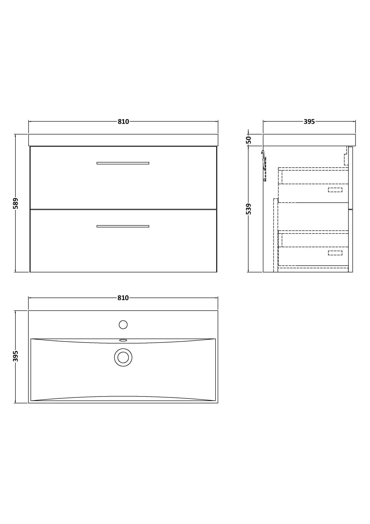 800mm Wall Hung 2 Drawer Vanity & Basin 3 - Image 2