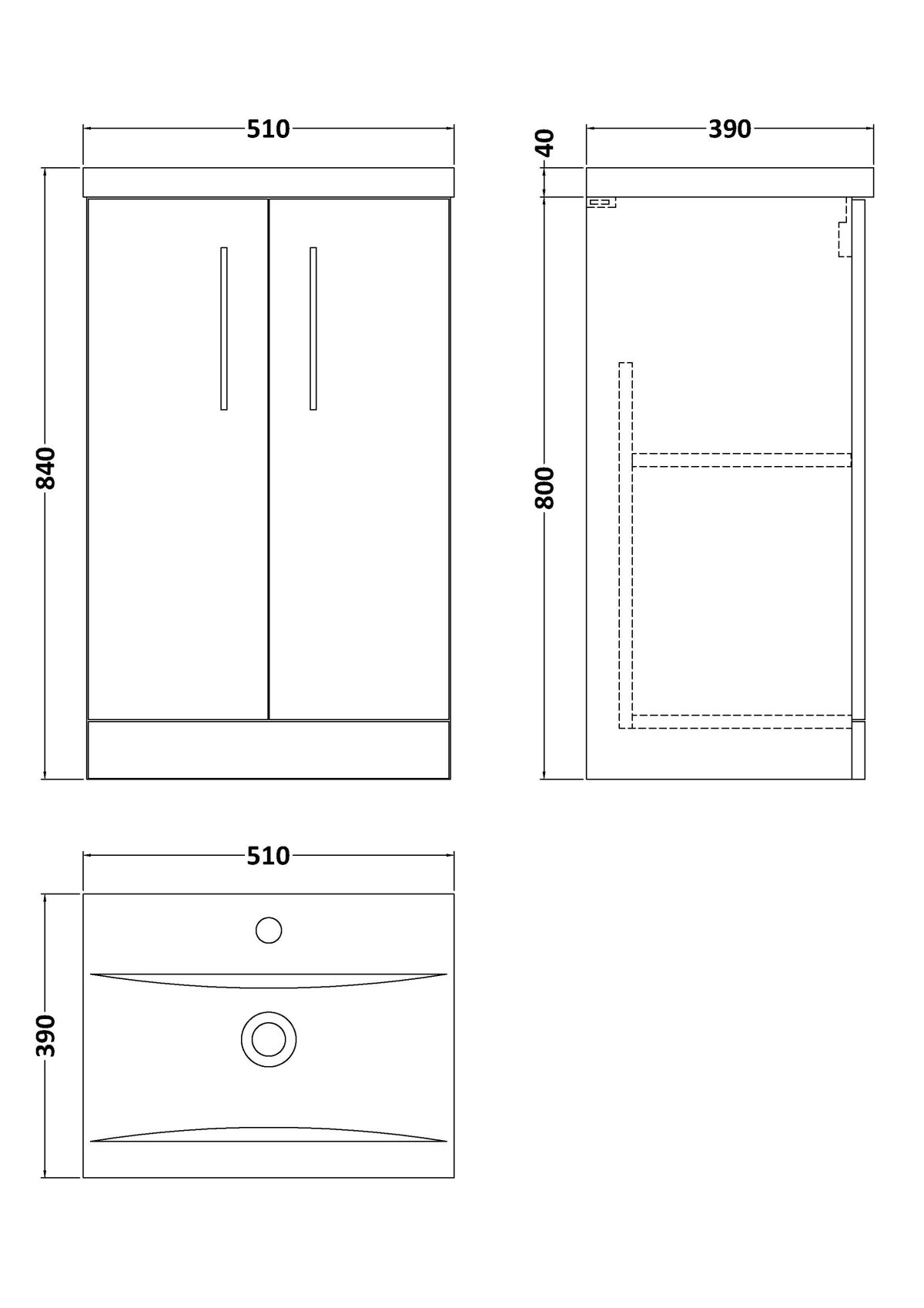 500mm Floor Standing 2 Door Vanity & Basin 1 - Image 3