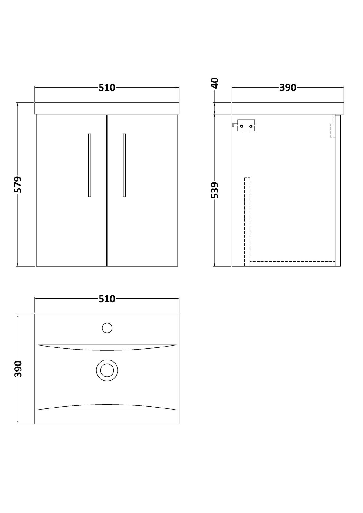 500mm Wall Hung 2 Door Vanity & Basin 1 - Image 2