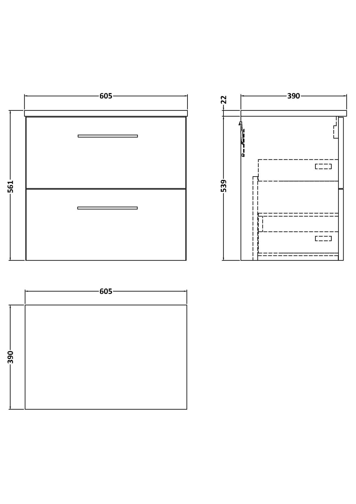 600mm Wall Hung 2 Drawer Vanity & Laminate Top - Image 2