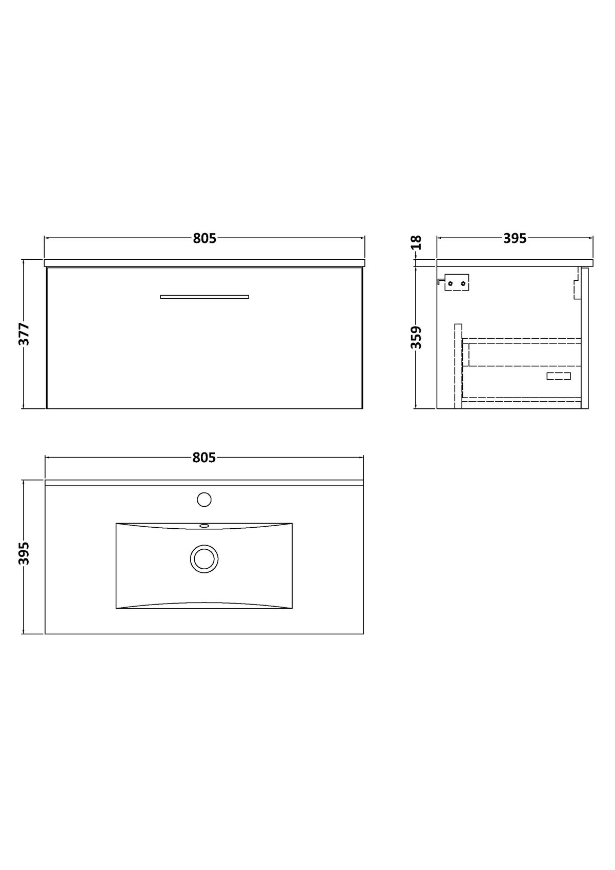 800mm Wall Hung 1 Drawer Vanity & Basin 2 - Image 2