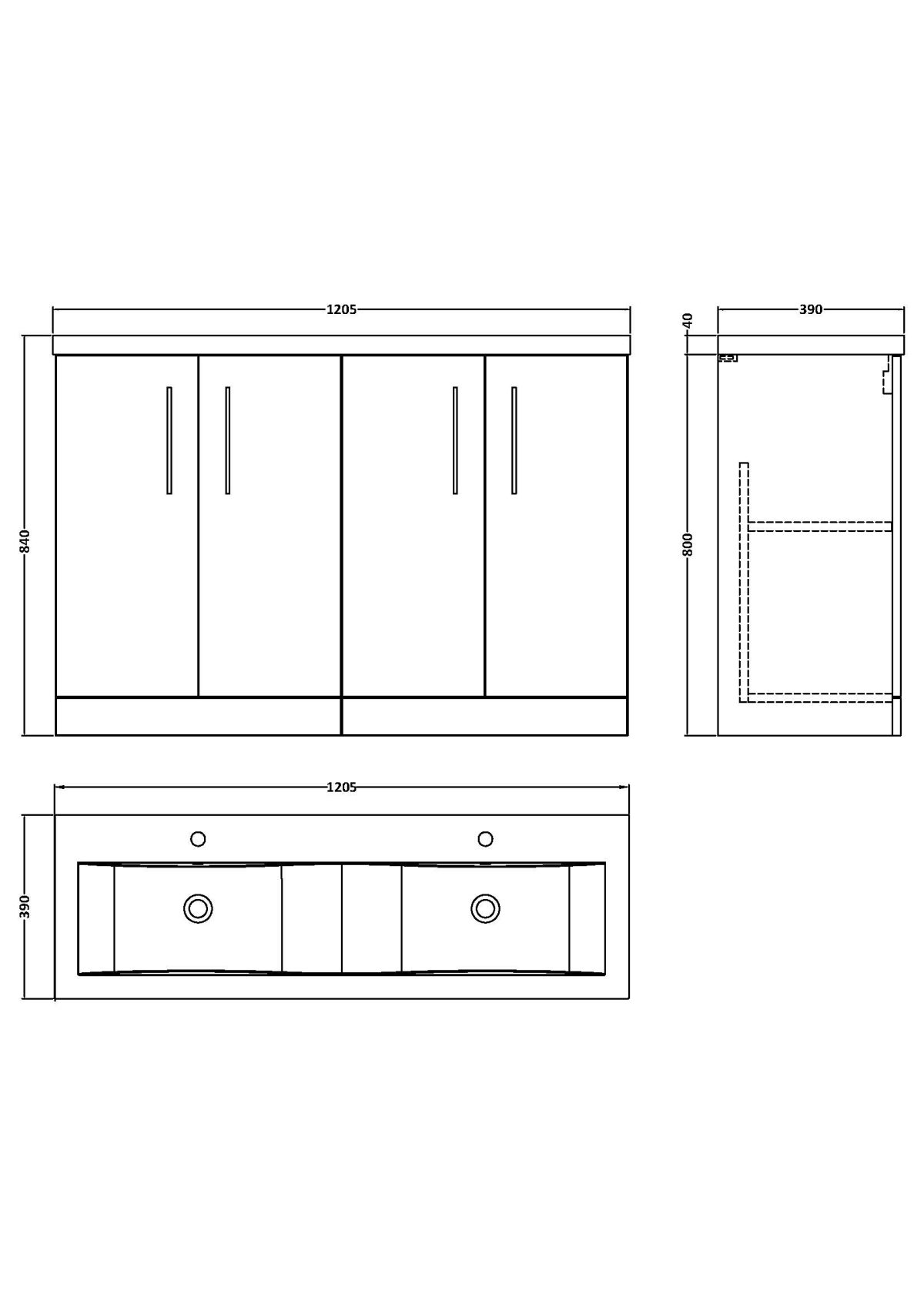 1200mm Floor Standing 4-Door Vanity & Double Basin - Image 3