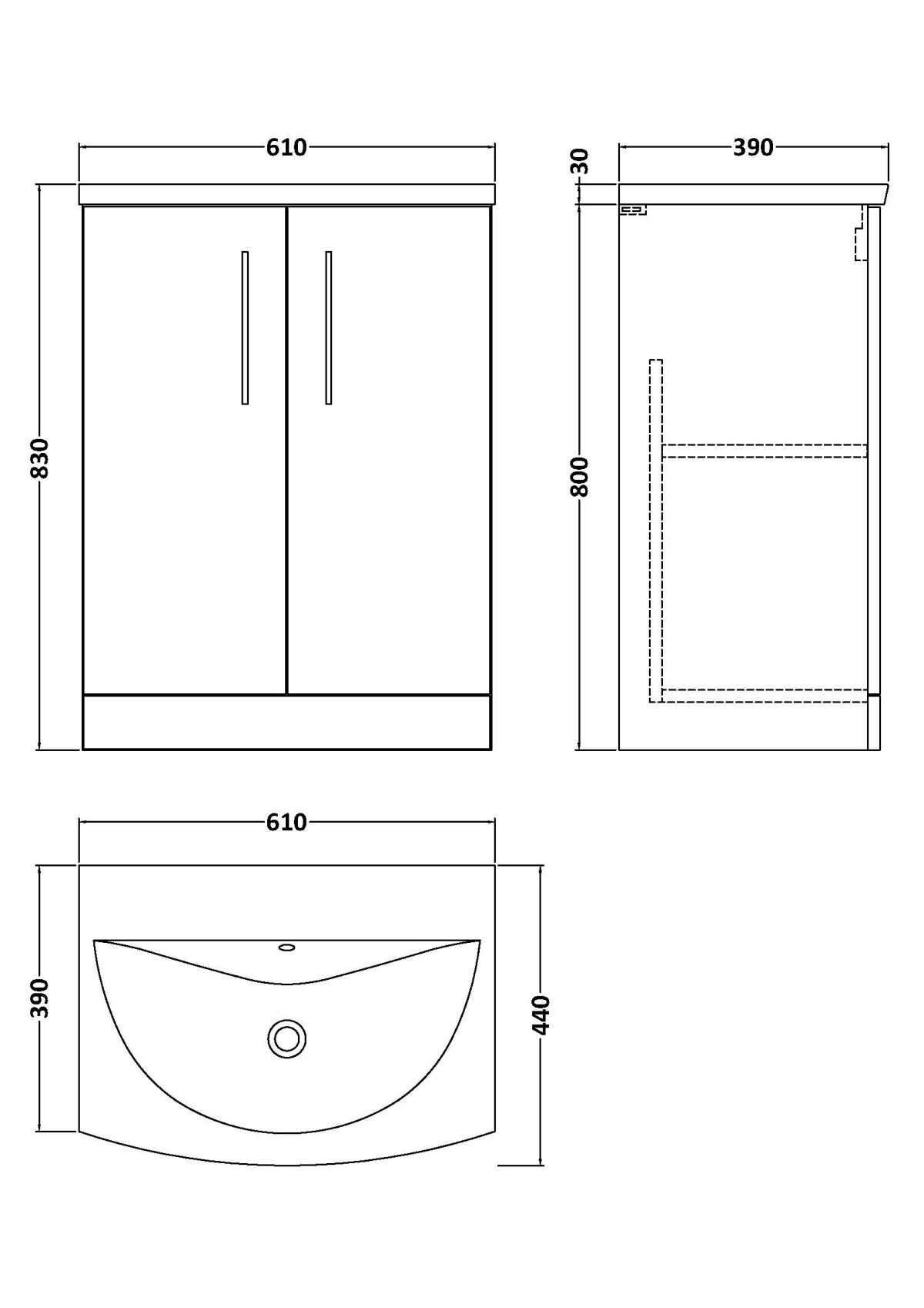 600mm Floor Standing 2-Door Vanity & Basin 4 - Image 2