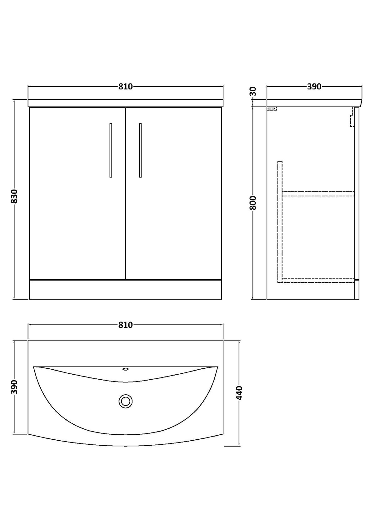 800mm Floor Standing 2-Door Vanity & Basin 4 - Image 2