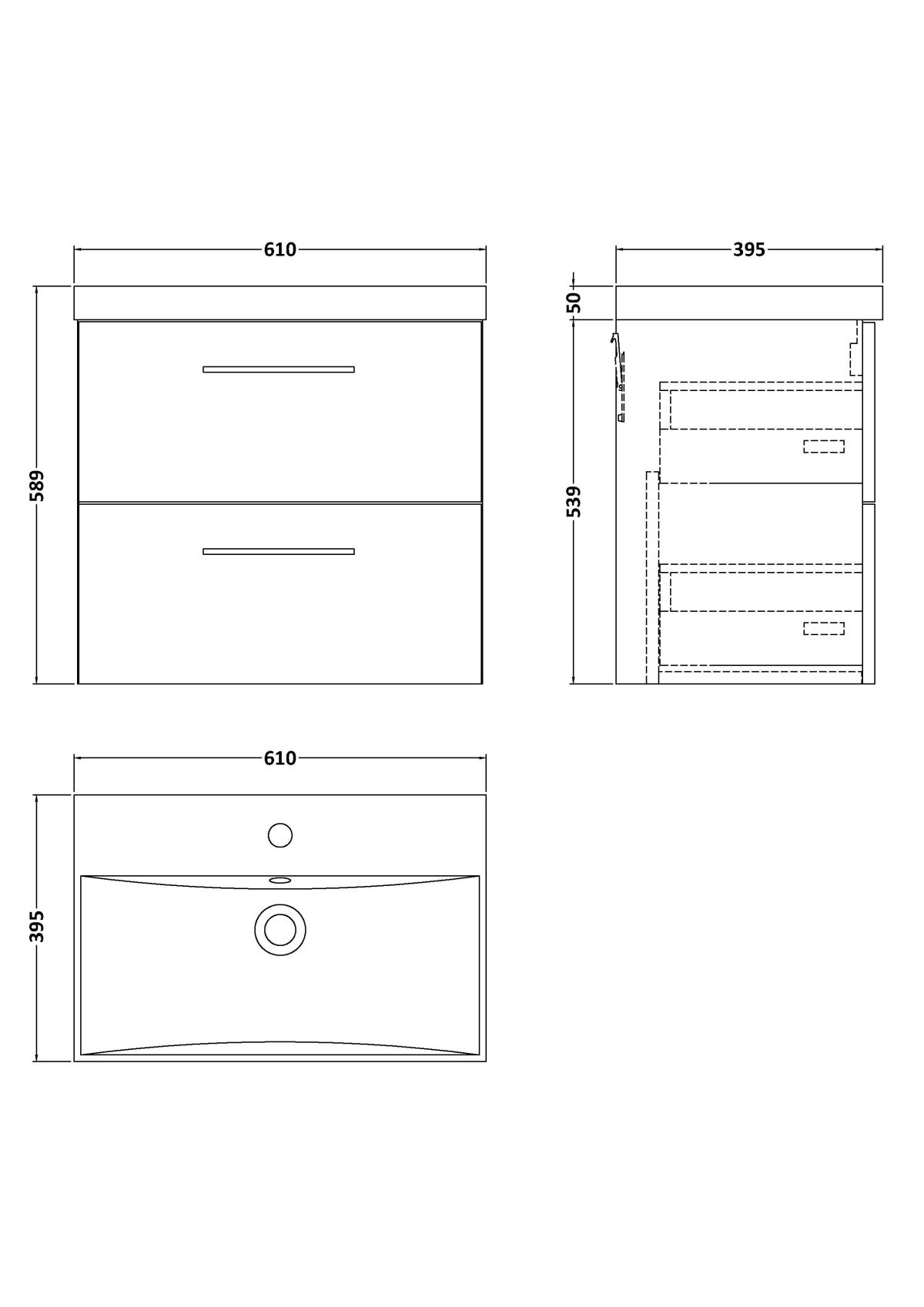 600mm Wall Hung 2-Drawer Vanity & Basin 3 - Image 2