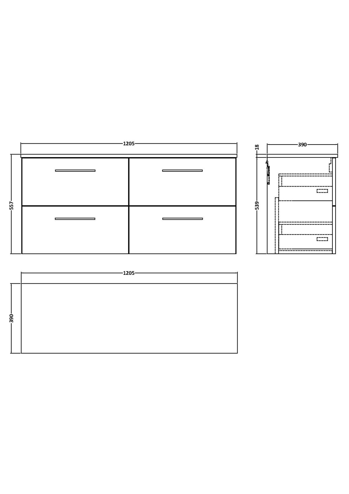 1200mm Wall Hung 4-Drawer Vanity & Worktop - Image 2
