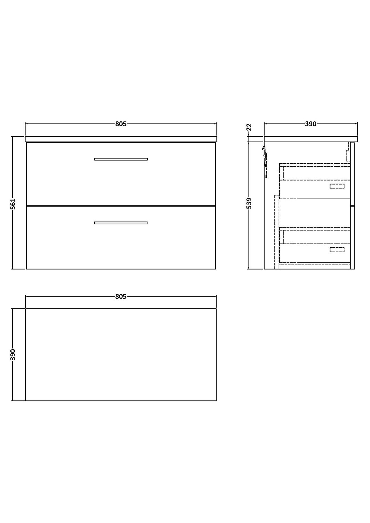 800mm Wall Hung 2-Drawer Vanity & Laminate Worktop - Image 2