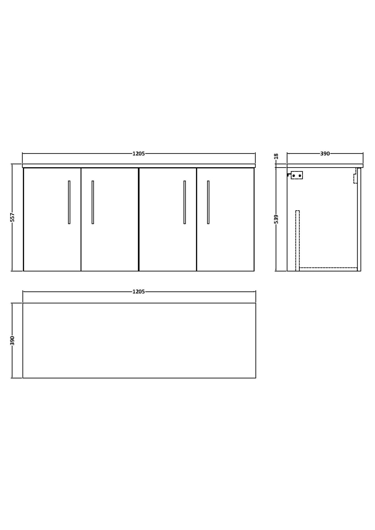 1200mm Wall Hung 4-Door Vanity & Worktop - Image 2