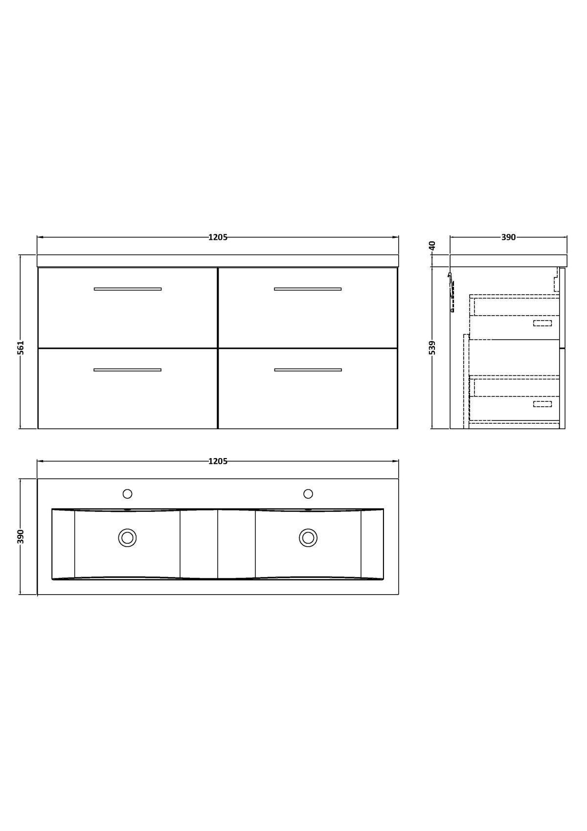 1200mm Wall Hung 4-Drawer Vanity & Double Basin - Image 3
