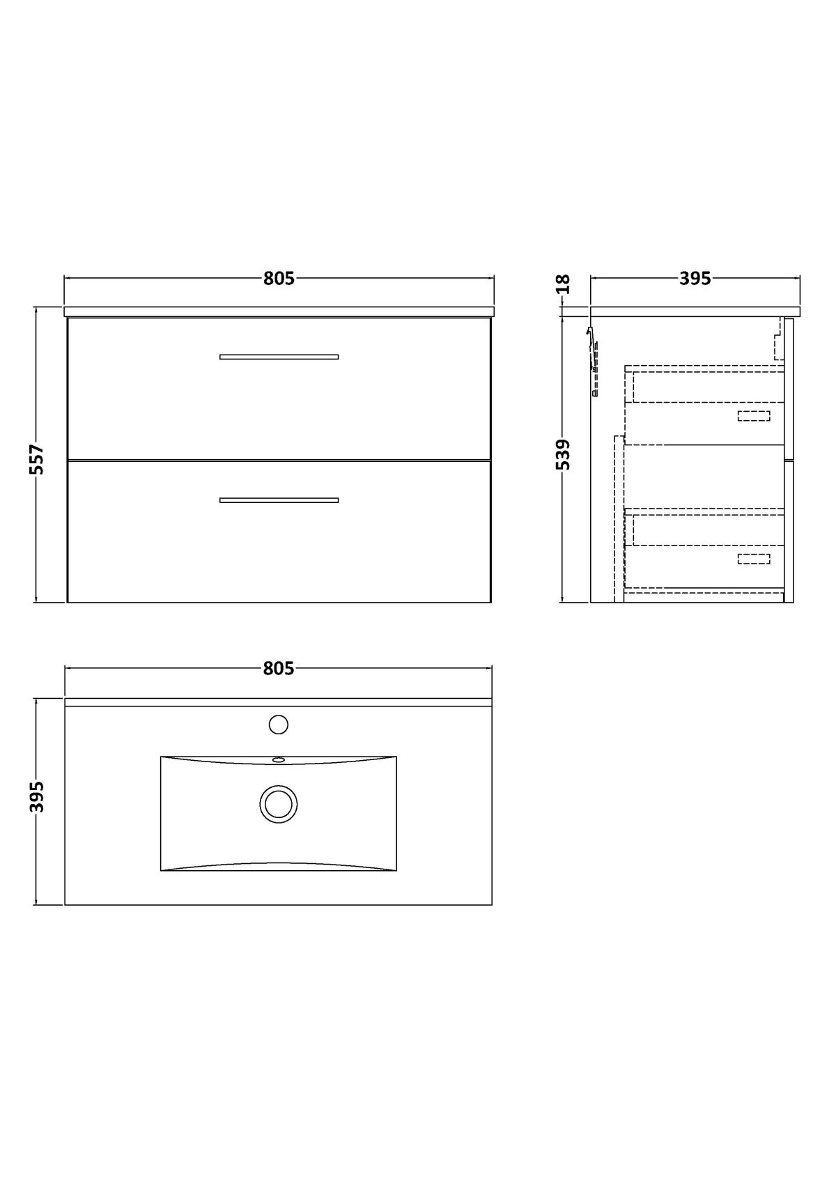 800mm Wall Hung 2-Drawer Vanity & Basin 2 - Image 2