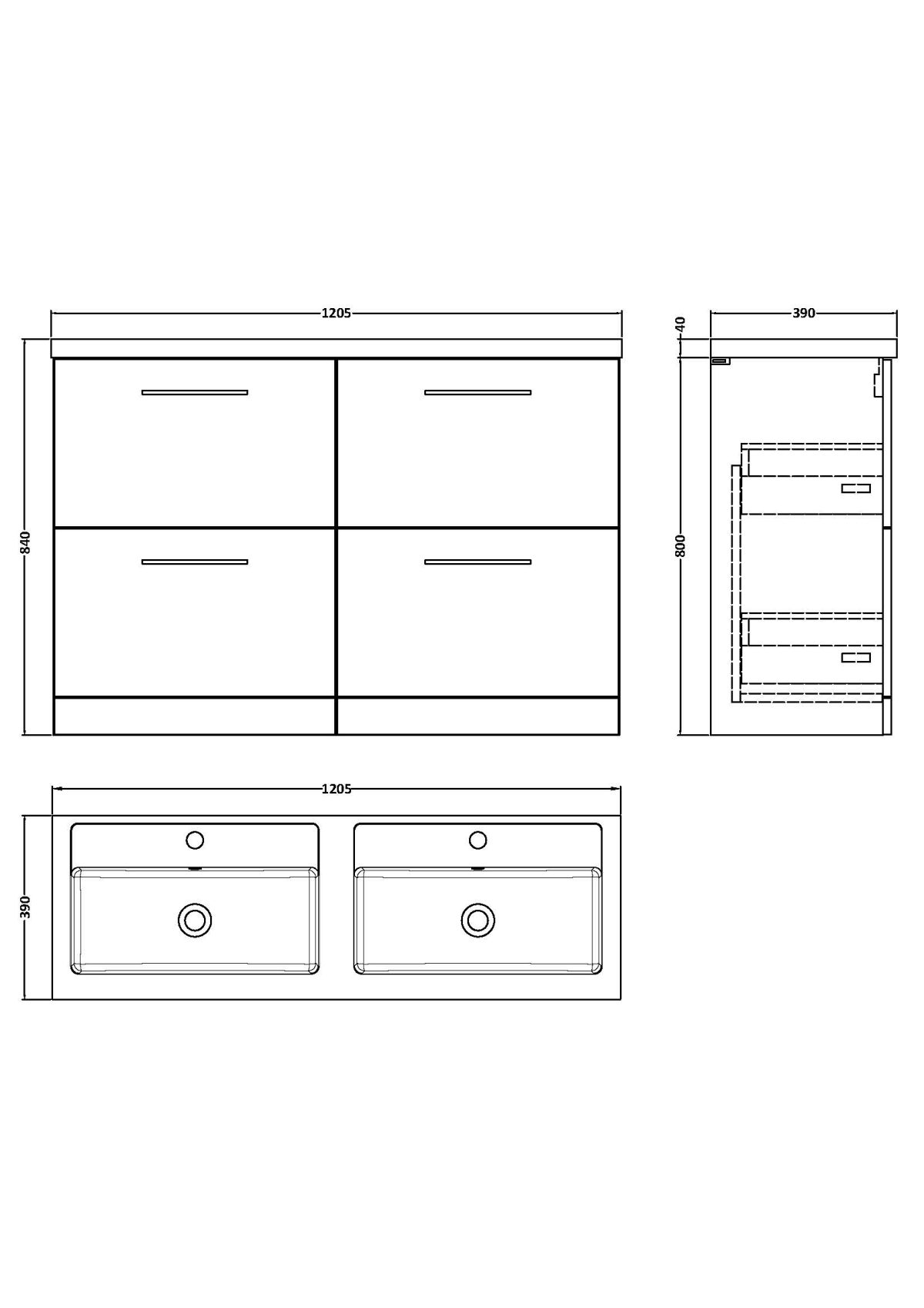 1200mm Floor Standing 4-Drawer Vanity & Double Basin - Image 3