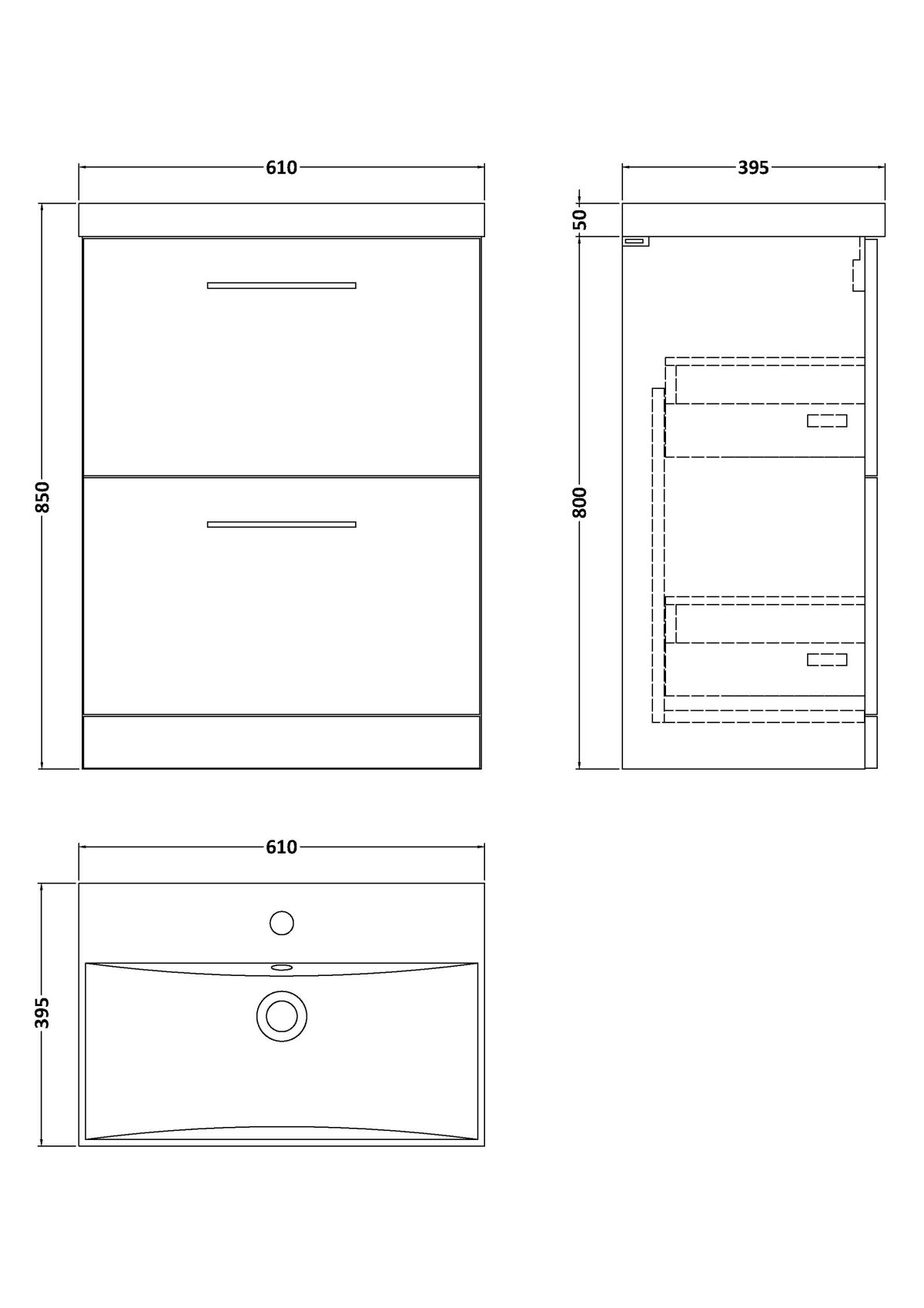 600mm Floor Standing 2-Drawer Vanity & Basin 3 - Image 2