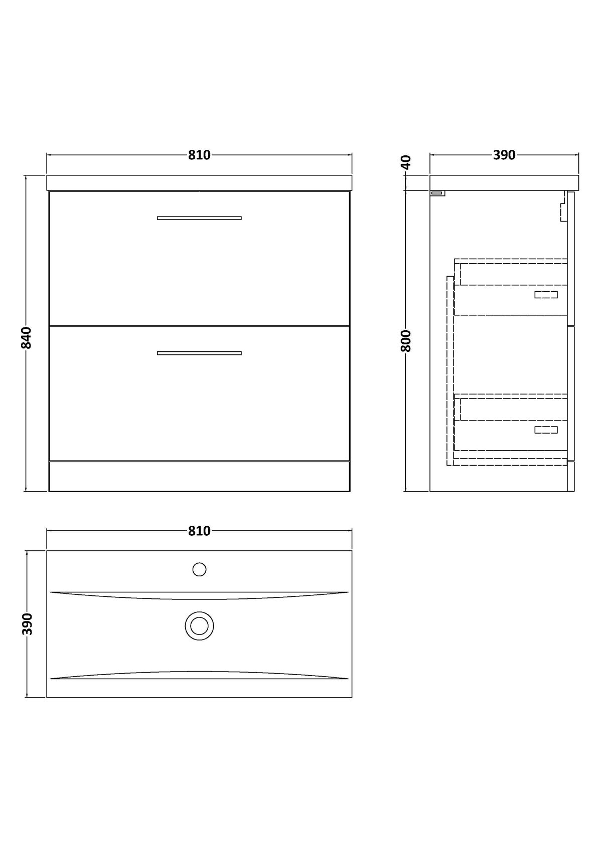 800mm Floor Standing 2-Drawer Vanity & Basin 1 - Image 2