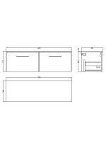 1200mm Wall Hung 2 Drawer Vanity & Worktop - Image 2