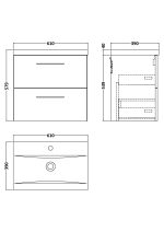 600mm Wall Hung 2 Drawer Vanity & Basin 1 - Image 2