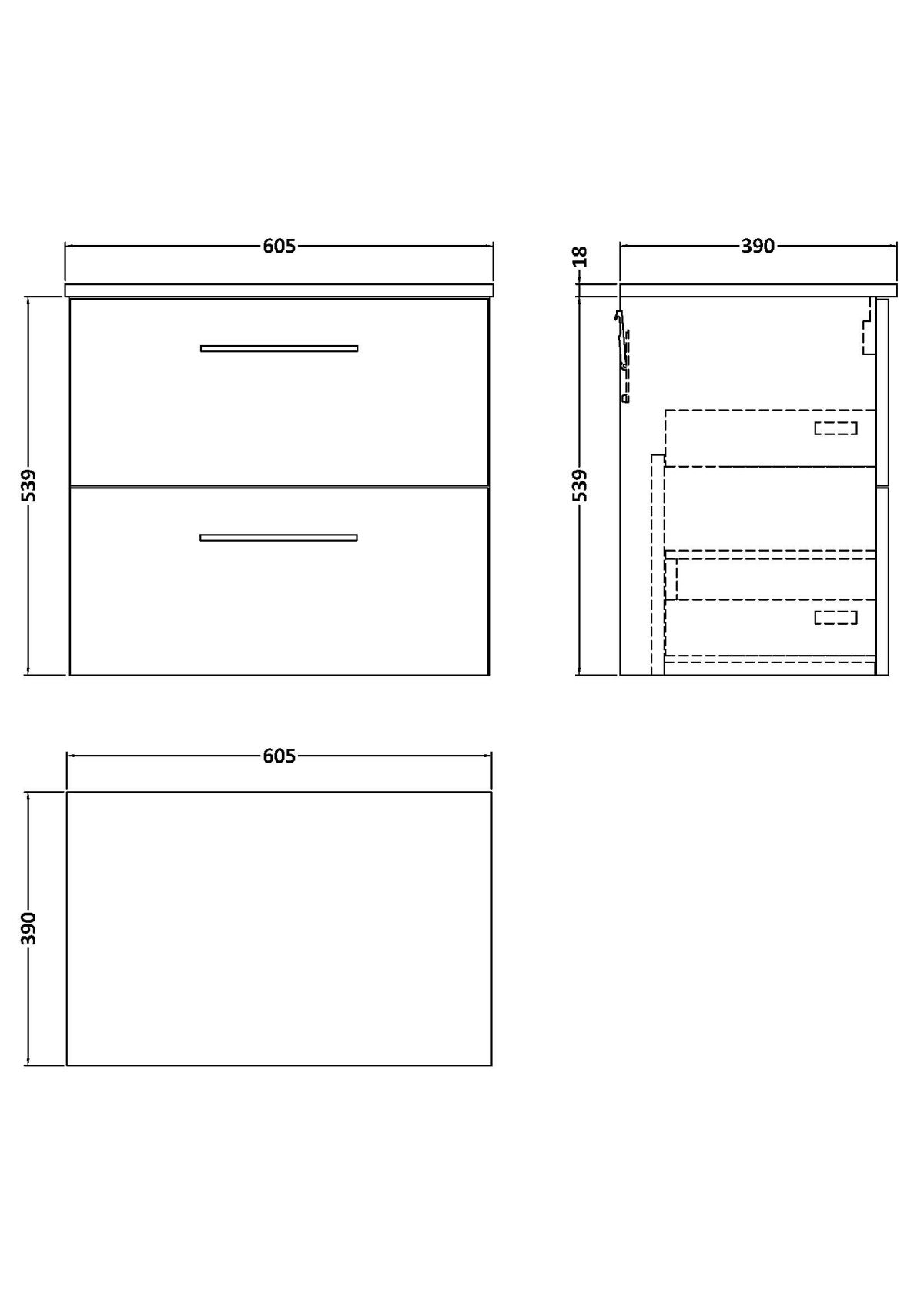 600mm Wall Hung 2 Drawer Vanity & Worktop - Image 3