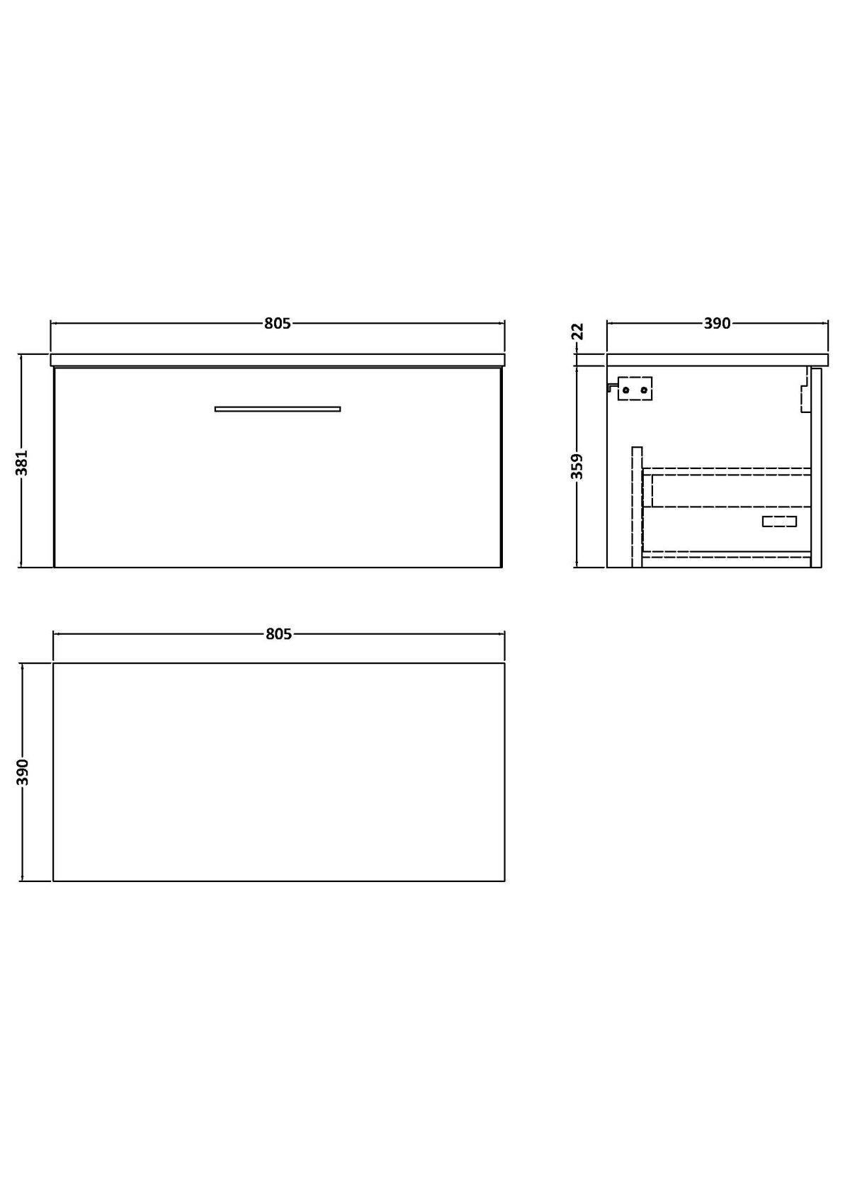 800mm Wall Hung 1 Drawer Vanity & Laminate Top - Image 2
