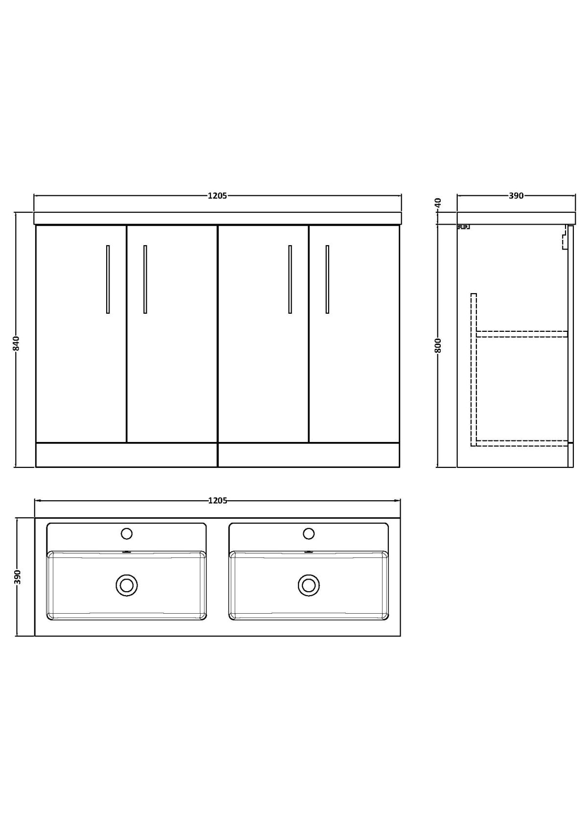 1200mm Floor Standing 4 Door Vanity & Double Basin - Image 3